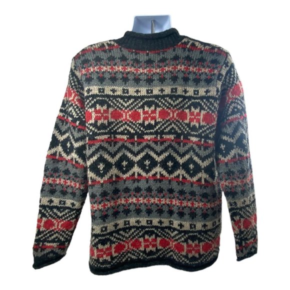 Vintage Nordic Wool Blend Mock Neck Sweater Red Black & Gray Men’s size Large - Picture 2 of 6